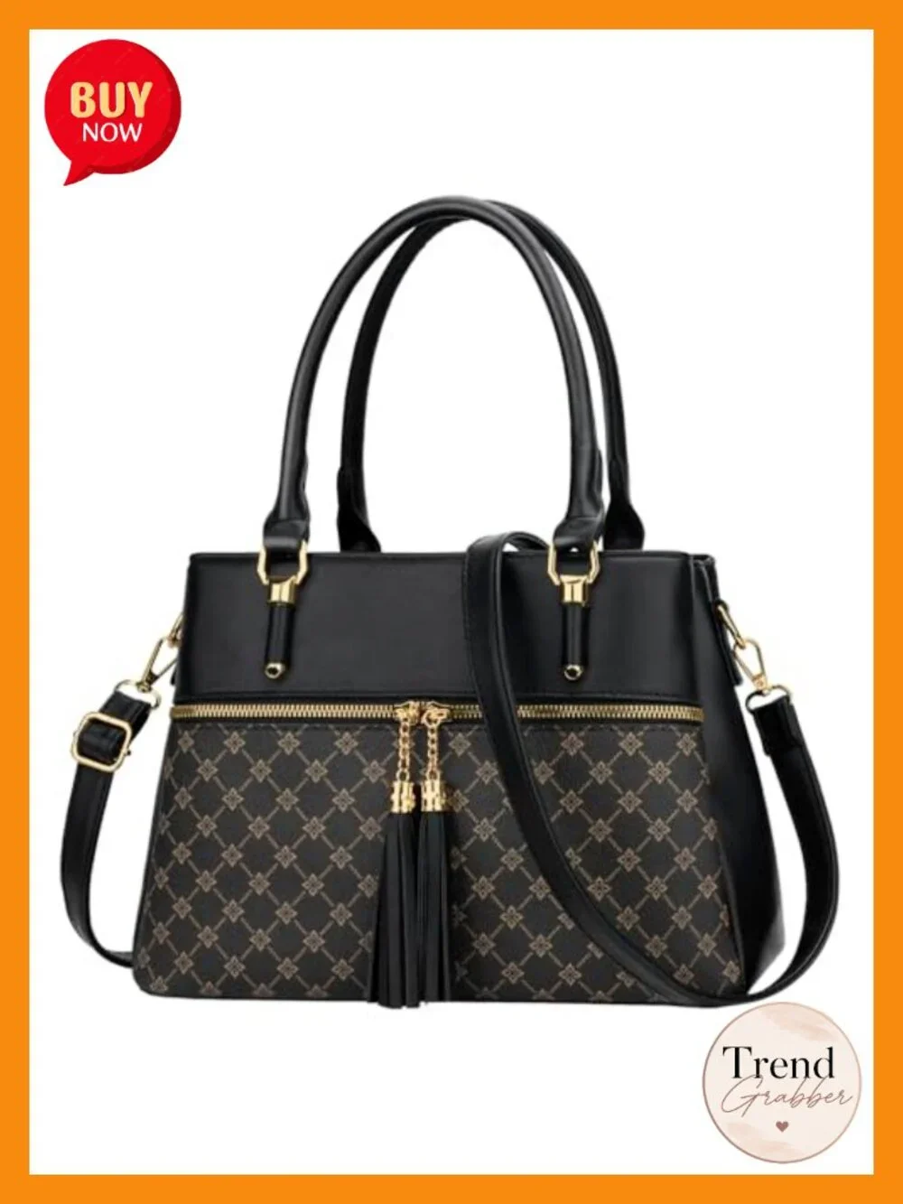 Vegan PU Leather Top Handle Satchel - 3 Compartment, Zipper Pockets